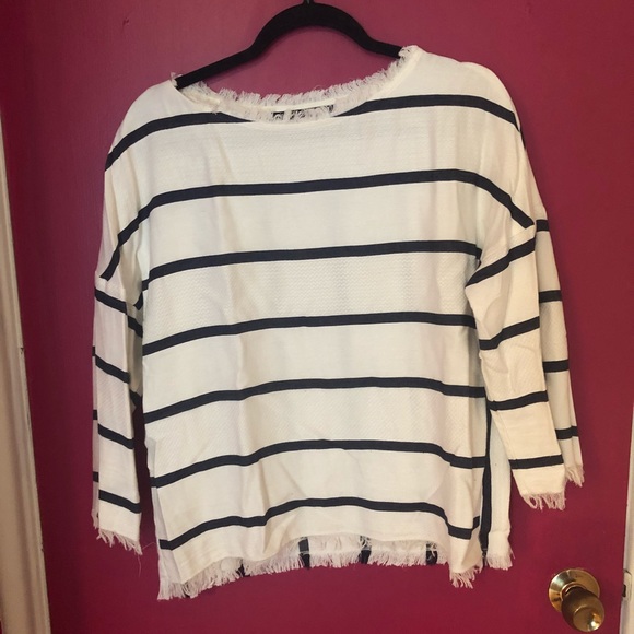 Zara Tops - Zara Striped Long Sleeve Top Frayed